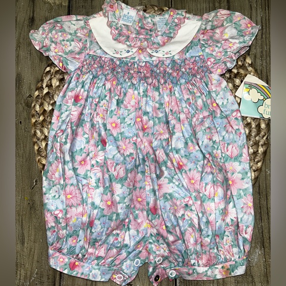 NEW Vintage Bright Future Girls Smocked Floral Romper smocking Dead stock 6-9 M - Picture 1 of 5